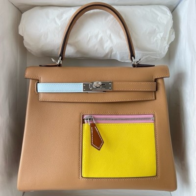 Hermes Kelly Colormatic 25 Handmade Bag in Chai Swifit Leather LDBS242435