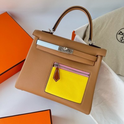 Hermes Kelly Colormatic 25 Handmade Bag in Chai Swifit Leather LDBS242435