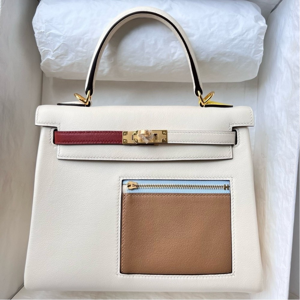 Hermes Kelly Colormatic 25 Handmade Bag in Nata Swifit Leather LDBS242436