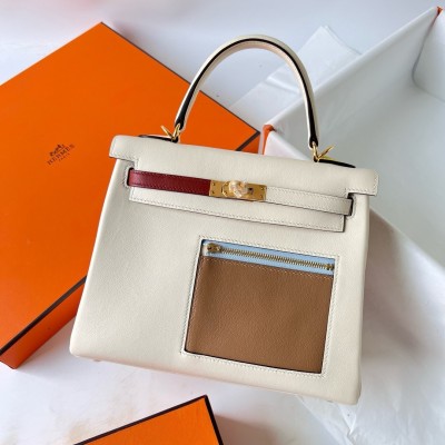 Hermes Kelly Colormatic 25 Handmade Bag in Nata Swifit Leather LDBS242436