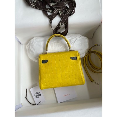 Hermes Kelly Doll Bag in Jaune Ambre Matte Alligator Leather LDBS242443