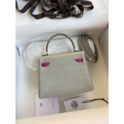 Hermes Kelly Doll Bag in Pearl Grey Matte Alligator Leather LDBS242444