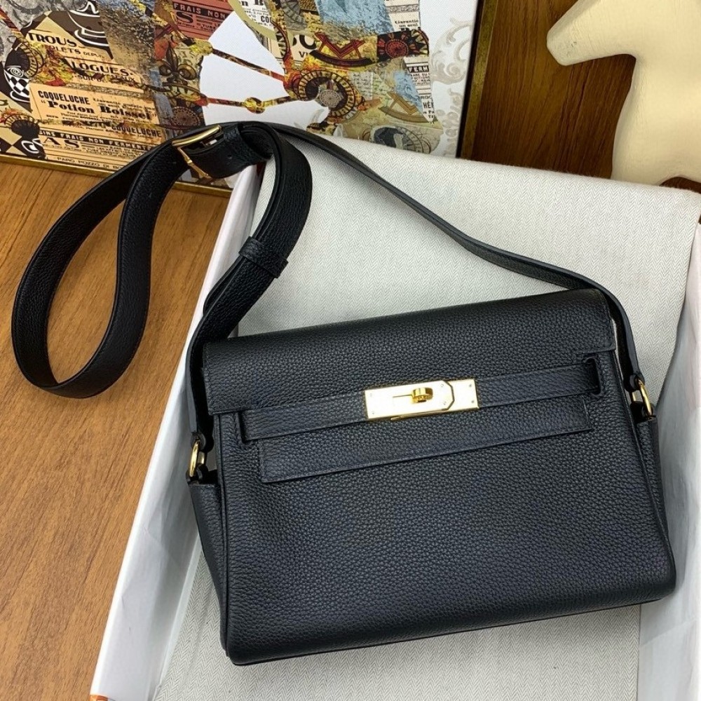 Hermes Kelly Messenger Bag in Black Clemence Leather LDBS242457