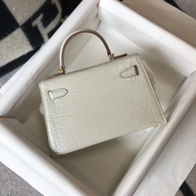 Hermes Kelly Mini II Bag In Beton Embossed Crocodile Calfskin LDBS242462