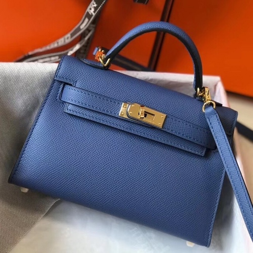 Hermes Kelly Mini II Bag In Blue Agate Epsom Leather LDBS242466