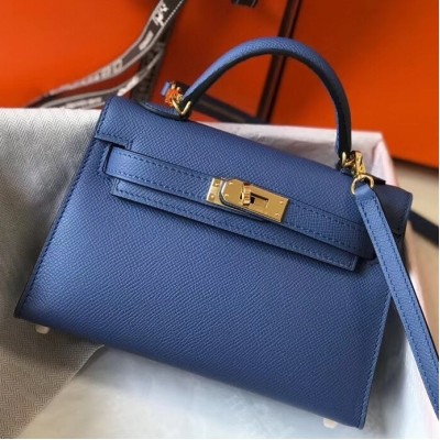 Hermes Kelly Mini II Bag In Blue Agate Epsom Leather LDBS242466