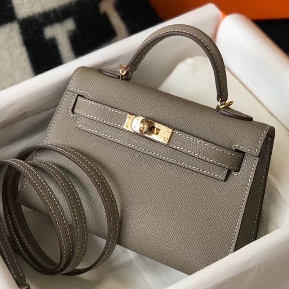 Hermes Kelly Mini II Bag In Gris Asphalt Epsom Leather LDBS242474