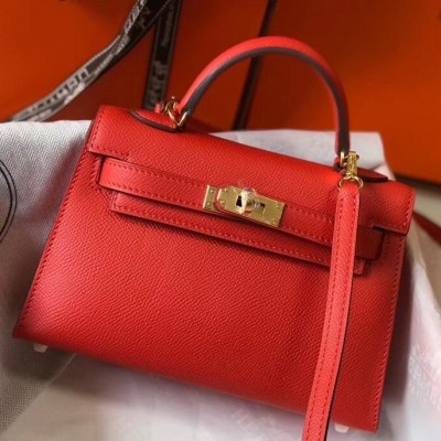 Hermes Kelly Mini II Bag In Rouge Casaque Epsom Leather LDBS242484