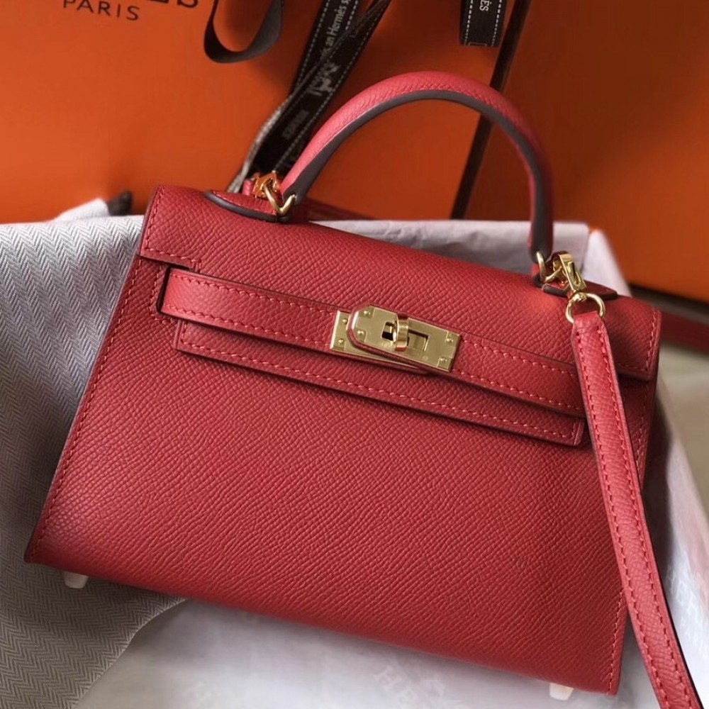 Hermes Kelly Mini II Bag In Rouge Vif Epsom Leather LDBS242485