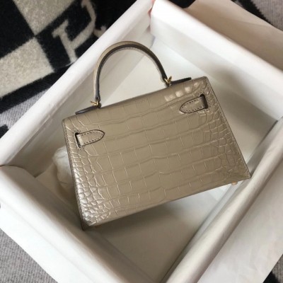 Hermes Kelly Mini II Bag In Taupe Embossed Crocodile Calfskin LDBS242486