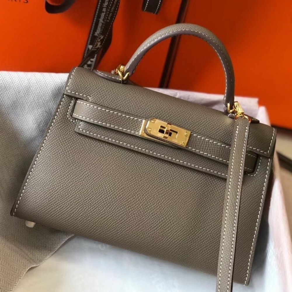 Hermes Kelly Mini II Bag In Taupe Grey Epsom Leather LDBS242487