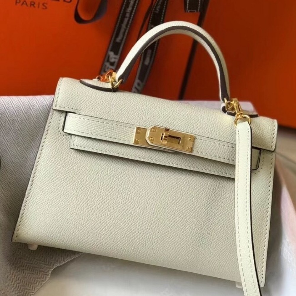 Hermes Kelly Mini II Bag In White Epsom Leather LDBS242491