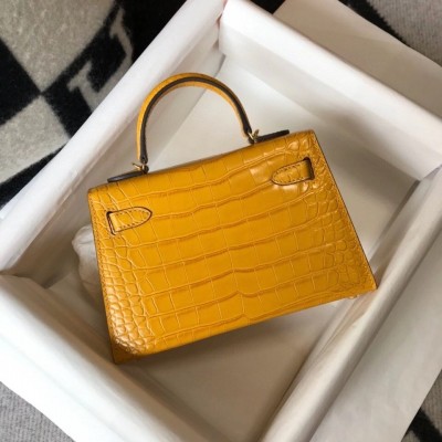 Hermes Kelly Mini II Bag In Yellow Embossed Crocodile Calfskin LDBS242493