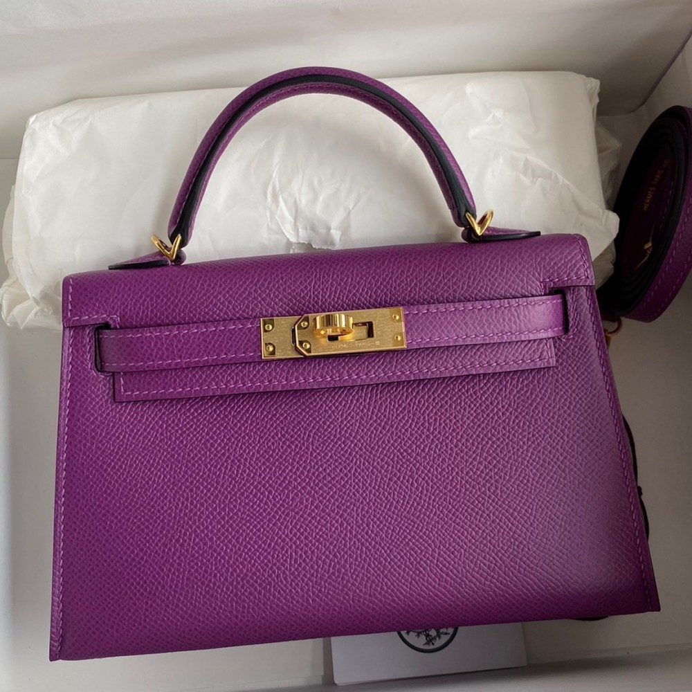 Hermes Kelly Mini II Sellier Handmade Bag In Anemone Epsom Calfskin LDBS242496