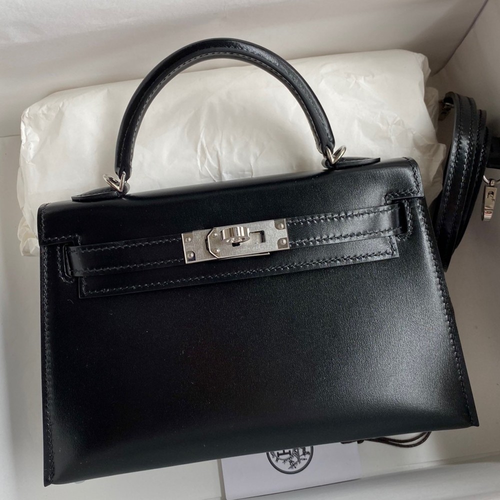 Hermes Kelly Mini II Sellier Handmade Bag In Black Box Calfskin LDBS242499