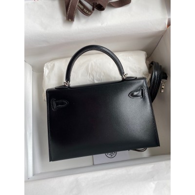 Hermes Kelly Mini II Sellier Handmade Bag In Black Box Calfskin LDBS242499