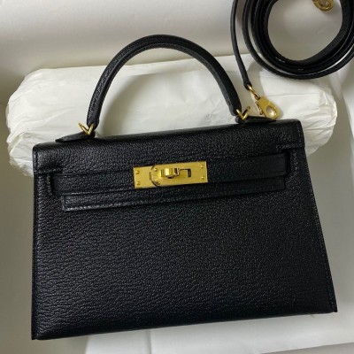 Hermes Kelly Mini II Sellier Handmade Bag In Black Chevre Mysore Leather LDBS242500