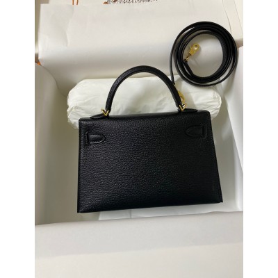 Hermes Kelly Mini II Sellier Handmade Bag In Black Chevre Mysore Leather LDBS242500