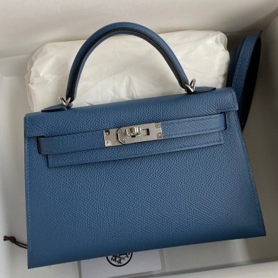 Hermes Kelly Mini II Sellier Handmade Bag In Blue Agate Epsom Calfskin LDBS242503