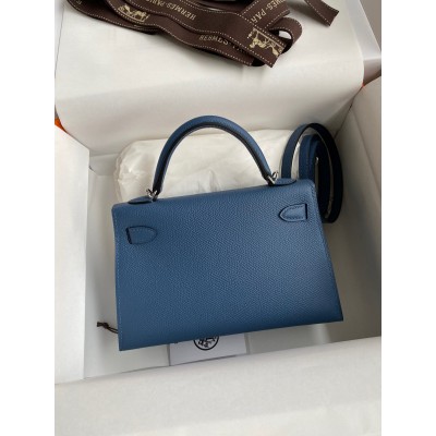 Hermes Kelly Mini II Sellier Handmade Bag In Blue Agate Epsom Calfskin LDBS242503