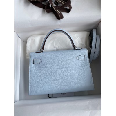 Hermes Kelly Mini II Sellier Handmade Bag In Blue Brume Epsom Calfskin LDBS242504