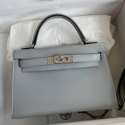 Hermes Kelly Mini II Sellier Handmade Bag In Blue Glacier Epsom Calfskin LDBS242505