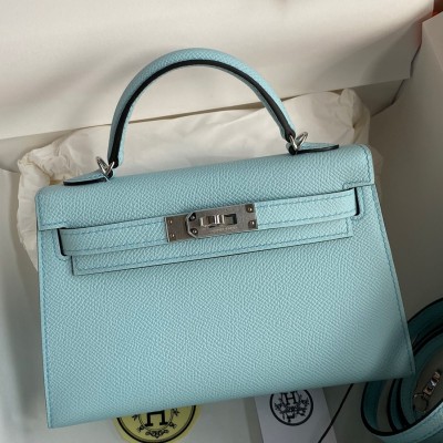 Hermes Kelly Mini II Sellier Handmade Bag In Blue Zephyr Epsom Calfskin LDBS242511