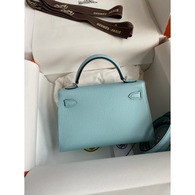 Hermes Kelly Mini II Sellier Handmade Bag In Blue Zephyr Epsom Calfskin LDBS242511