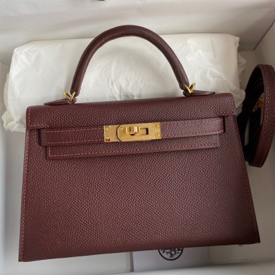 Hermes Kelly Mini II Sellier Handmade Bag In Bordeaux Epsom Calfskin LDBS242512