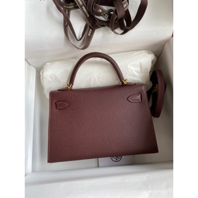 Hermes Kelly Mini II Sellier Handmade Bag In Bordeaux Epsom Calfskin LDBS242512