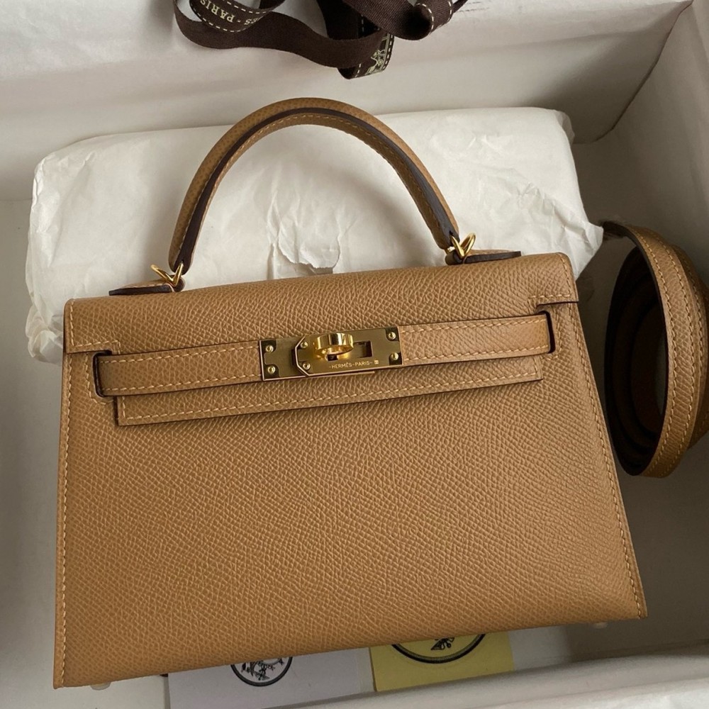 Hermes Kelly Mini II Sellier Handmade Bag In Chai Epsom Calfskin LDBS242514