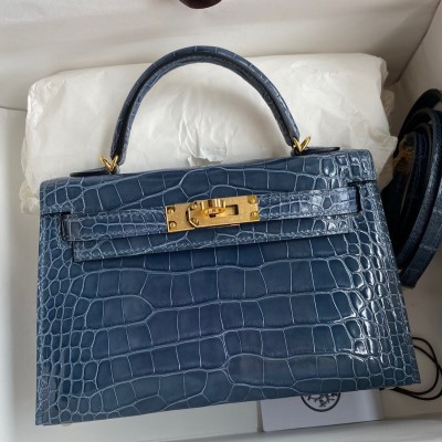 Hermes Kelly Mini II Sellier Handmade Bag In Colvert Shiny Alligator Leather LDBS242516