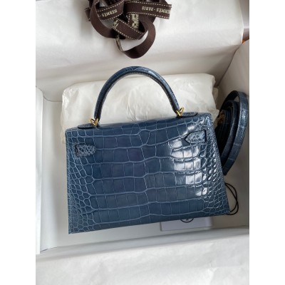 Hermes Kelly Mini II Sellier Handmade Bag In Colvert Shiny Alligator Leather LDBS242516