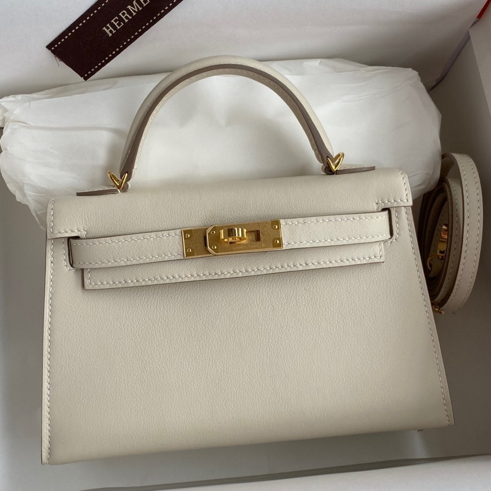 Hermes Kelly Mini II Sellier Handmade Bag In Craie Swift Calfskin LDBS242517