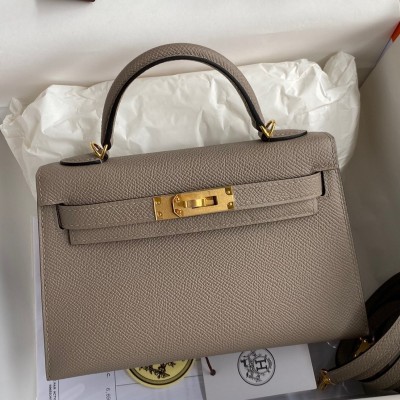 Hermes Kelly Mini II Sellier Handmade Bag In Gris Asphalt Epsom Calfskin LDBS242522