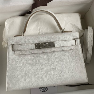 Hermes Kelly Mini II Sellier Handmade Bag In Gris Pale Epsom Calfskin LDBS242525