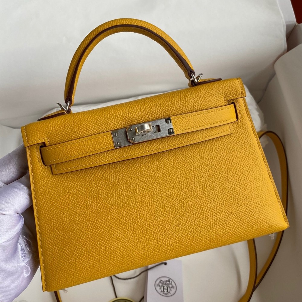 Hermes Kelly Mini II Sellier Handmade Bag In Jaune Ambre Epsom Calfskin LDBS242526