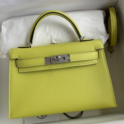 Hermes Kelly Mini II Sellier Handmade Bag In Jaune Bourgeon Chevre Mysore Leather LDBS242527