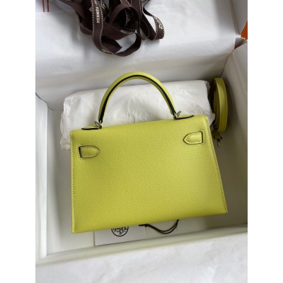 Hermes Kelly Mini II Sellier Handmade Bag In Jaune Bourgeon Chevre Mysore Leather LDBS242527