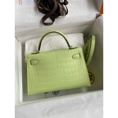 Hermes Kelly Mini II Sellier Handmade Bag In Jaune Bourgeon Matte Alligator Leather LDBS242528