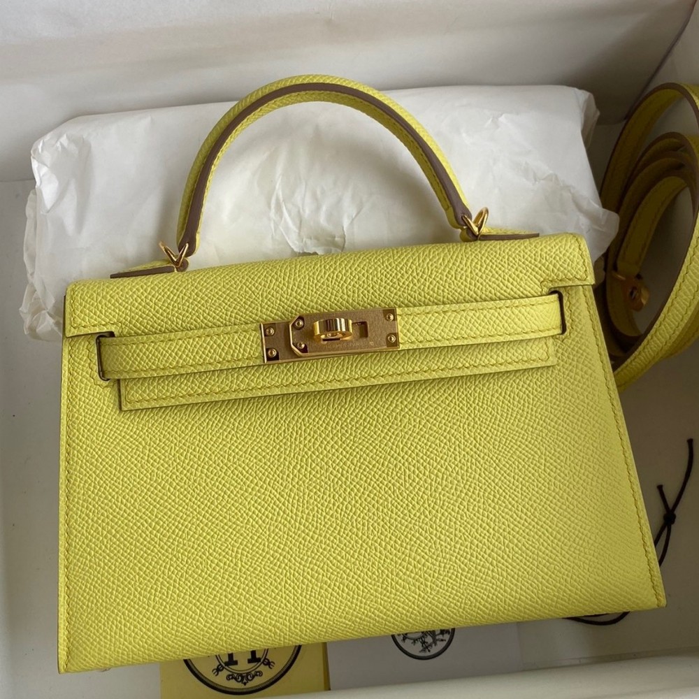 Hermes Kelly Mini II Sellier Handmade Bag In Lime Epsom Calfskin LDBS242530