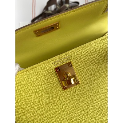 Hermes Kelly Mini II Sellier Handmade Bag In Lime Epsom Calfskin LDBS242530