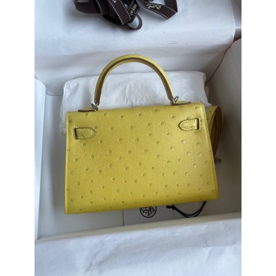 Hermes Kelly Mini II Sellier Handmade Bag In Lime Ostrich Leather LDBS242531