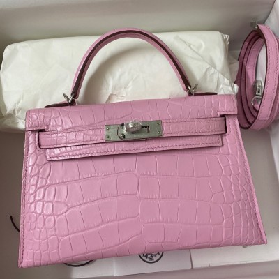 Hermes Kelly Mini II Sellier Handmade Bag In Mauve Sylvestre Matte Alligator Leather LDBS242536