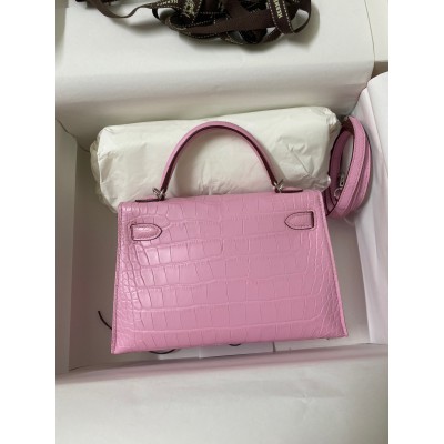 Hermes Kelly Mini II Sellier Handmade Bag In Mauve Sylvestre Matte Alligator Leather LDBS242536