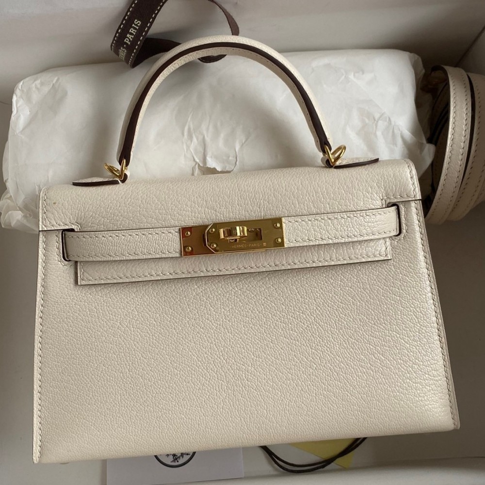 Hermes Kelly Mini II Sellier Handmade Bag In Nata Chevre Mysore Leather LDBS242537