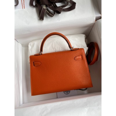 Hermes Kelly Mini II Sellier Handmade Bag In Orange Chevre Mysore Leather LDBS242539