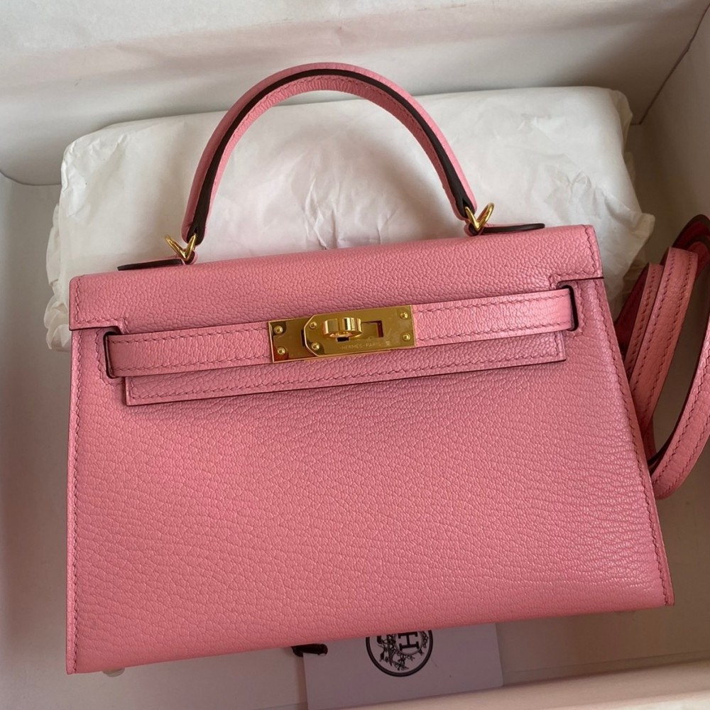 Hermes Kelly Mini II Sellier Handmade Bag In Rose Confetti Chevre Mysore Leather LDBS242545