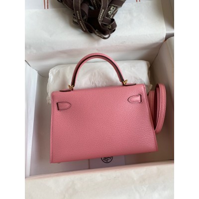 Hermes Kelly Mini II Sellier Handmade Bag In Rose Confetti Chevre Mysore Leather LDBS242545