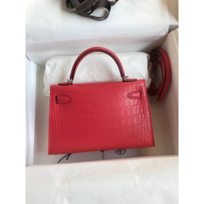 Hermes Kelly Mini II Sellier Handmade Bag In Rose Extreme Matte Alligator Leather LDBS242546